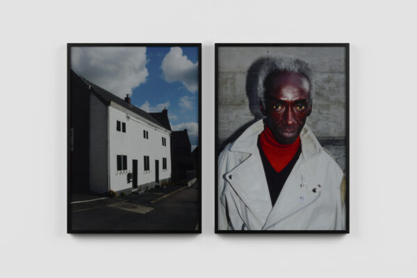 la maison et l’homme qui danse devant la maison, 2022, Diptych, photographic prints on Baryta paper, black aluminum frame, each panel: 35 x 50 cm